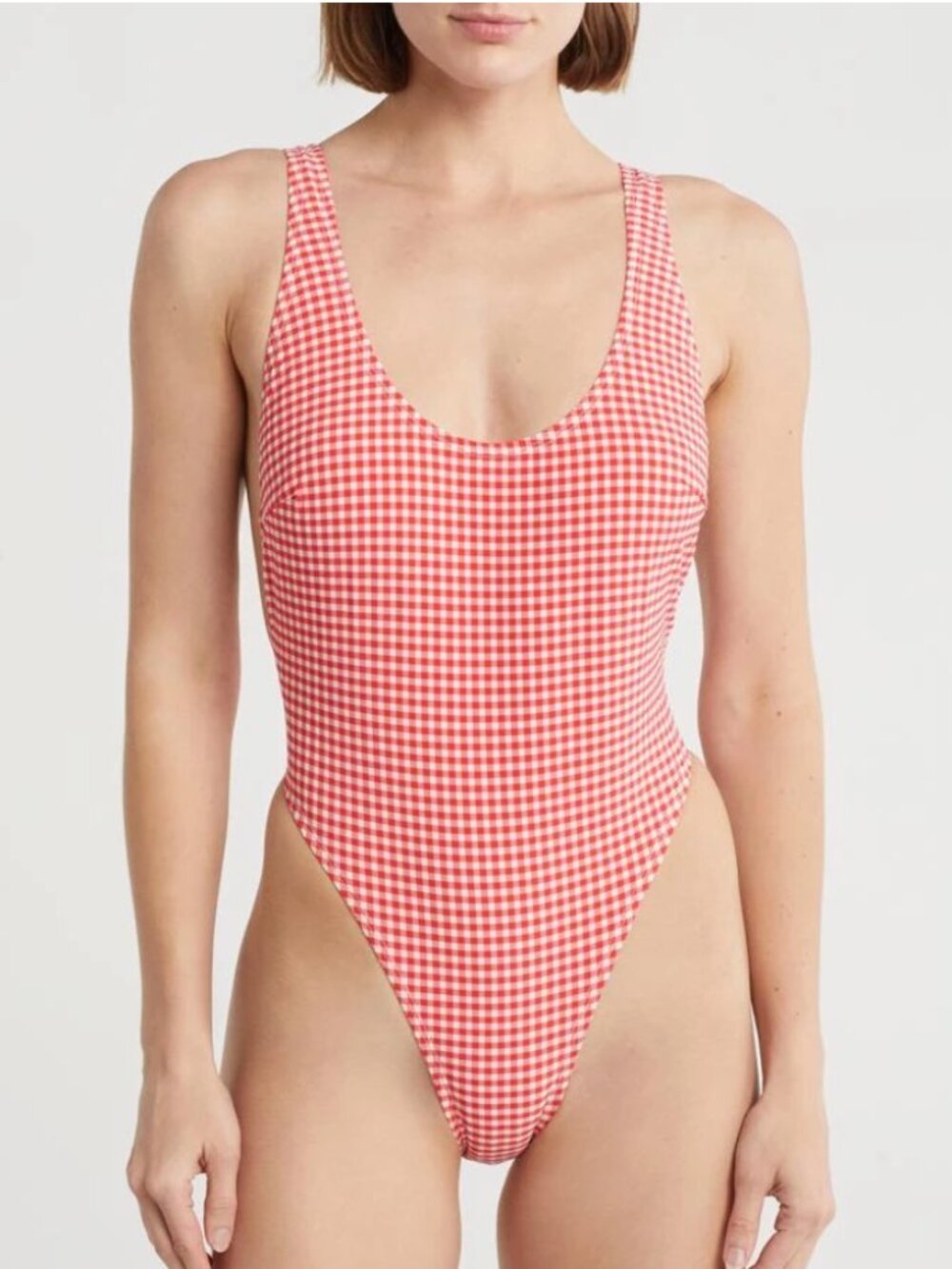 GOOD AMERICAN high-leg one-piece swimsuit in red gingham NWT XS